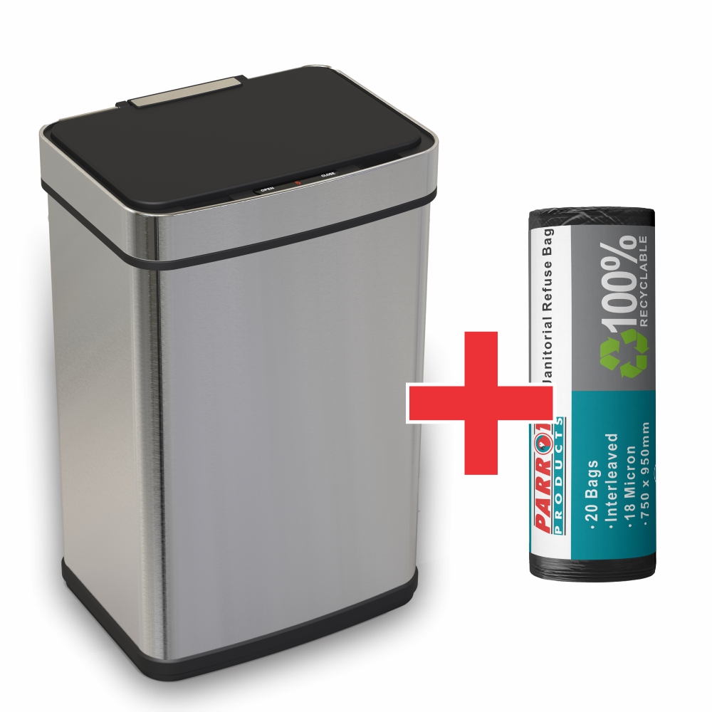 Janitorial Touchless Bin + Refuse Bags (JA0801 + JA0402R)