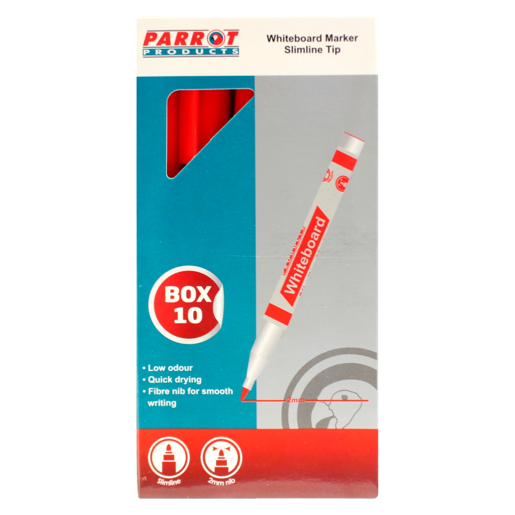 Whiteboard Markers (10 Markers, Slimline Tip, Red)