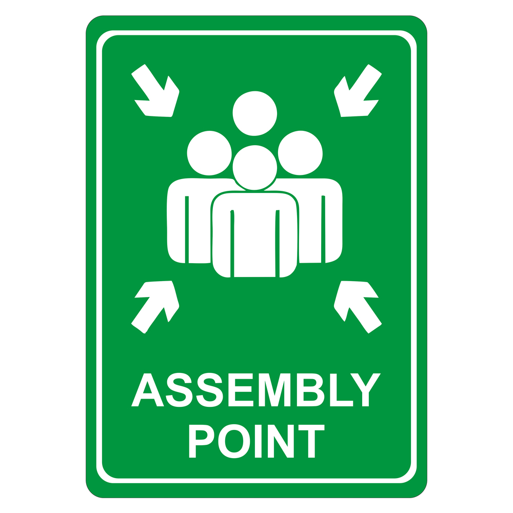 Green Assembly Point Symbolic Sign, Printed on White ACP (297 x 210mm)