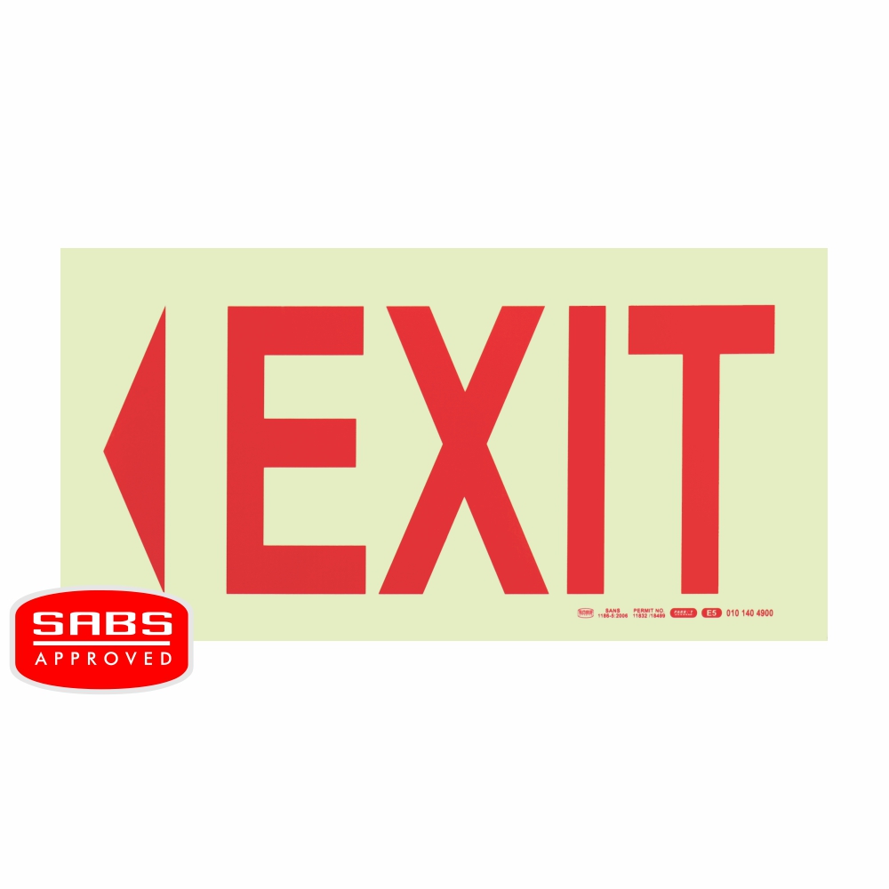 Photoluminescent 190MM Safety Sign - E5-Arrow Right+Exit