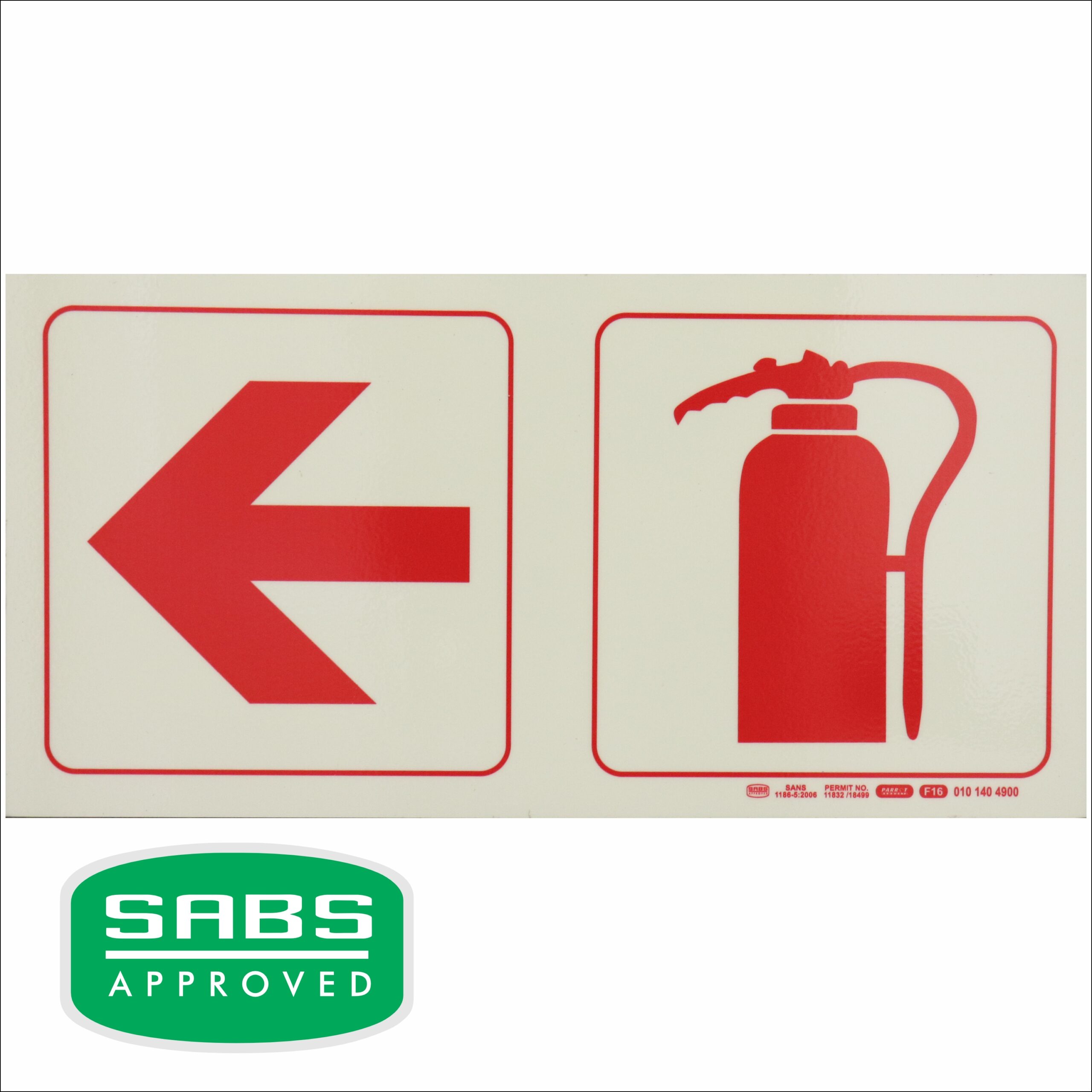 Photoluminescent 190mm Safety Sign F16 Arrow Left Fire Extinguisher